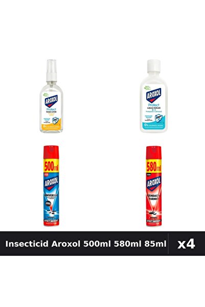 Aroxol Set 4 Insecticid și Repelent - Spray 500ml, 580ml și Loțiune 85ml - Pr...