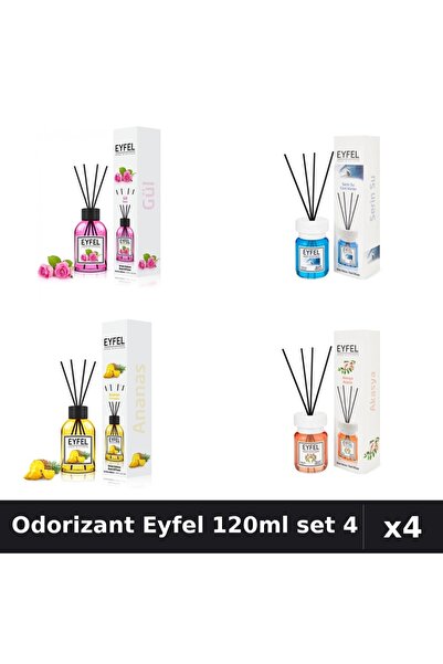 Eyfel Set 4 Odorizant Camera Betisoare 120ml - Trandafir, Cool Water, Ananas,...