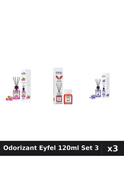Eyfel Set 3 Odorizant Camera Betisoare 120ml - Trandafir, Red Dragon, Lavanda