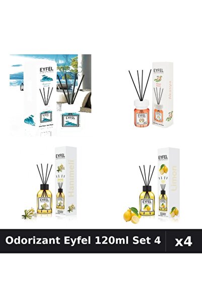 Eyfel Set 4 Odorizant Camera Betisoare 120ml - Ocean, Acacia, Lămâie, Mâna Ma...
