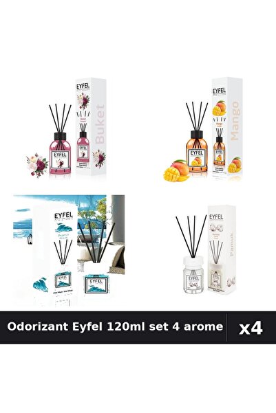 Eyfel Set 4 Odorizant Camera Betisoare 120ml - Bouquet, Mango, Ocean, Bumbac