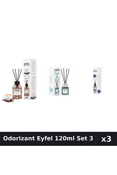 Eyfel Set 3 Odorizant Camera Betisoare 120ml - Angel, Cafea, Zambile