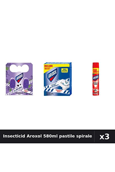 Aroxol Set 3 Spray Insecticid 580ml + Pastile Anti-Insecte - Protectie Casa