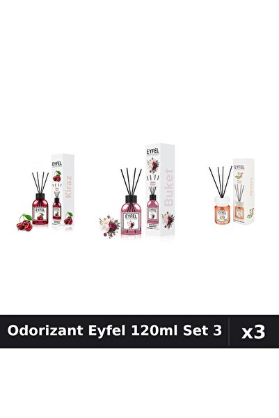 Eyfel Set 3 Odorizant Camera Betisoare 120ml - Cireșe, Bouquet, Acacia