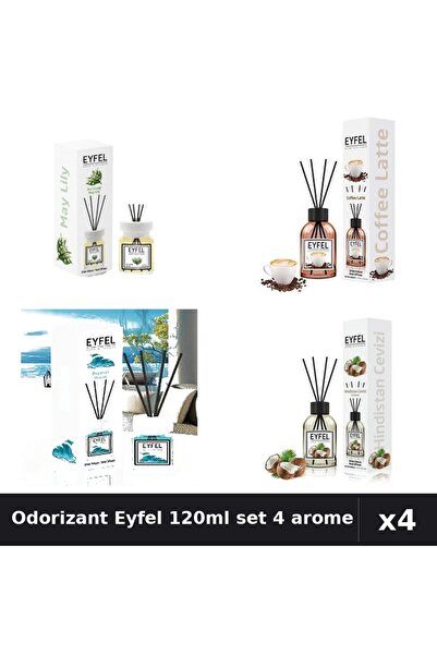 Eyfel Set 4 Odorizant Camera Betisoare 120ml - Cafea, Lacramioare, Ocean, Nucă
