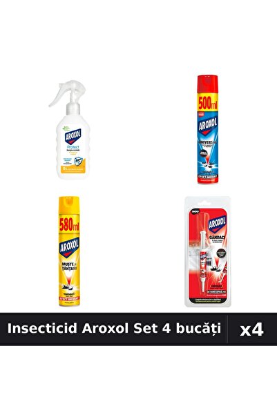 Aroxol Set 4 Insecticid - Spray 500ml, 580ml, Loțiune 200ml, Spirale 5g - Pro...