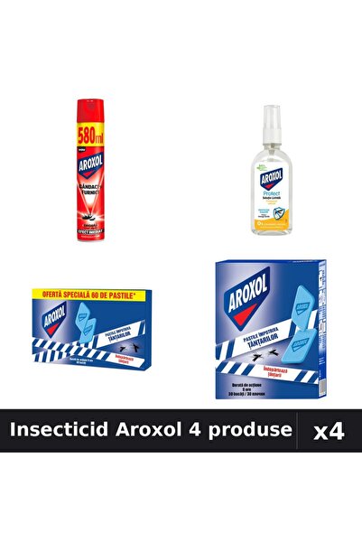 Aroxol Set 4 Insecticid - Spray 580ml, Loțiune 85ml, Spirale 60+30 buc - Prot...