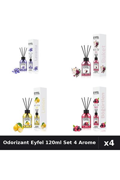 Eyfel Set 4 Odorizant Camera Betisoare 120ml - Lavanda, Bouquet, Lamaie, Fruc...