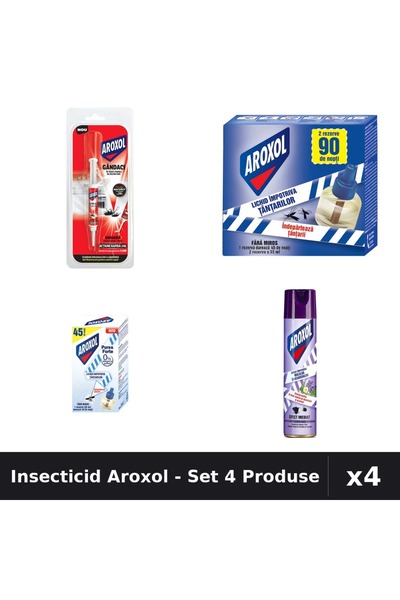 Aroxol Set 4 Insecticid - Spray 250ml, Aparat Electric 45 nopti, Pastile 5g