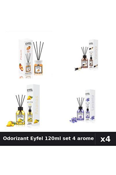 Eyfel Set 4 Odorizant Camera Betisoare 120ml - Piersică, Vanilie, Ananas, Lav...