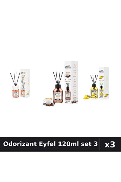 Eyfel Set 3 Odorizant Camera Betisoare 120ml - Acacia, Cafea, Ananas