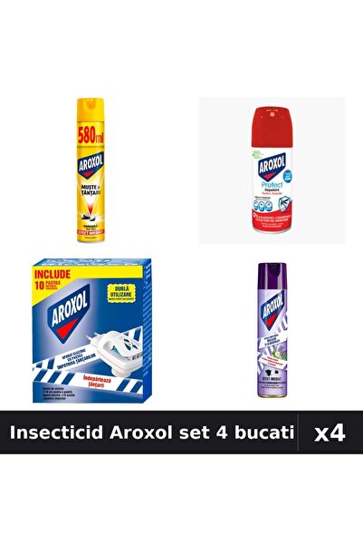 Aroxol Set 4 Spray Insecticid 100ml, 250ml, 580ml + Pastile Anti-Insecte
