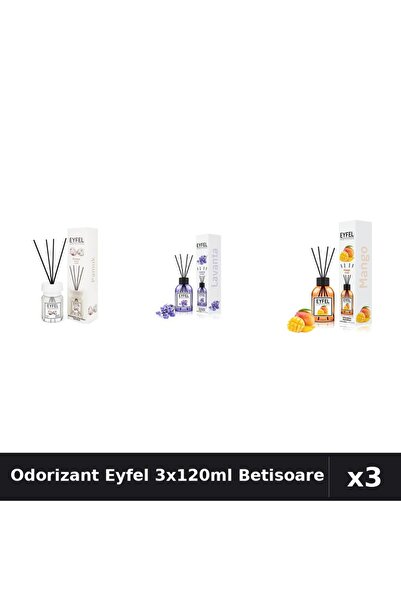 Eyfel Set 3 Odorizant Camera Betisoare 120ml - Bumbac, Lavanda, Mango