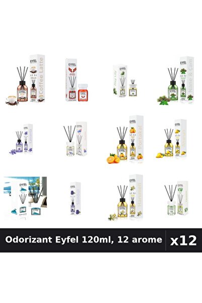 Eyfel Set 12 Odorizante Camera cu Betisoare 120ml - 12 Arome Asortate, Parfum...