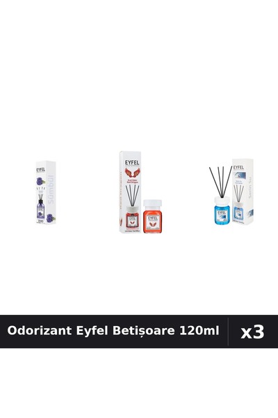 Eyfel Set 3 Odorizant Camera Betișoare 120ml - Zambile, Red Dragon, Cool Water