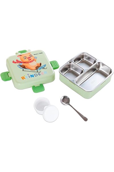 Generic Nova Kids Stainless Steel 3 Compartment Bento Lunch Box with Spoon an...