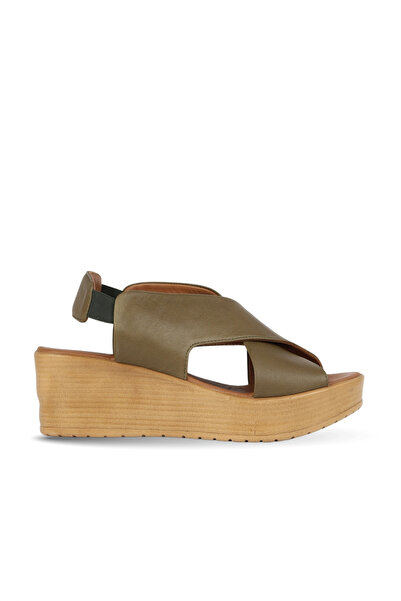 BUENO Green Leather Women's Wedge Heeled Sandals