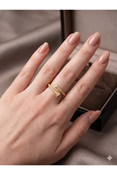 PABALAS Stainless Steel Gold Nail Design Adjustable Women's Ring with Zircon ...