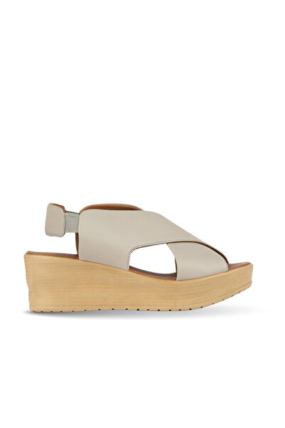 BUENO Gray Leather Women's Wedge Heeled Sandals