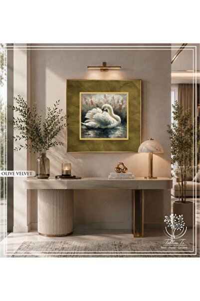 Tablomtr Olive Velvet - Dijital Baskılı Gold Metal Çerçeveli Gerçek Camlı Tek...