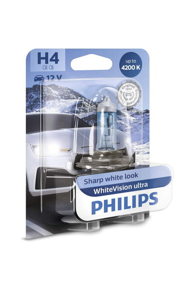 Philips H4 WhiteVision Ultra 12V 60/55W bulb, 4200K, blister pack of 1. Imita...