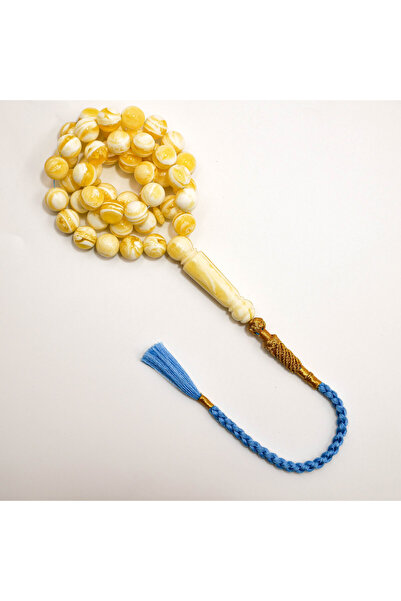 Generic Luxury Amber Imitation Mastic Rosary 66 Beads, Yellow White Striped T...