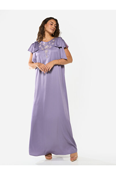 House of Moda By Styli Embellished Yoke Frill Sleeve Maxi Dress