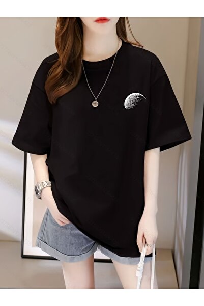 PAVRO Unisex Άνετο T-shirt με μικτό σχέδιο και στάμπα
