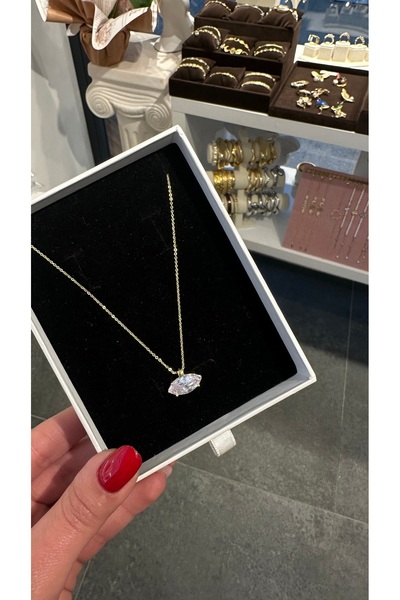 GLARE JEWELRY CO Marquise Model Zircon Stone Stainless Steel Necklace 40+5cm