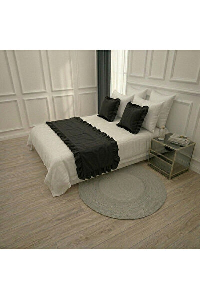 Lilza Home Fırfırlı Yatak Runner (70x250 cm) ve 2 Adet Dekoratif Kırlent Kılı...