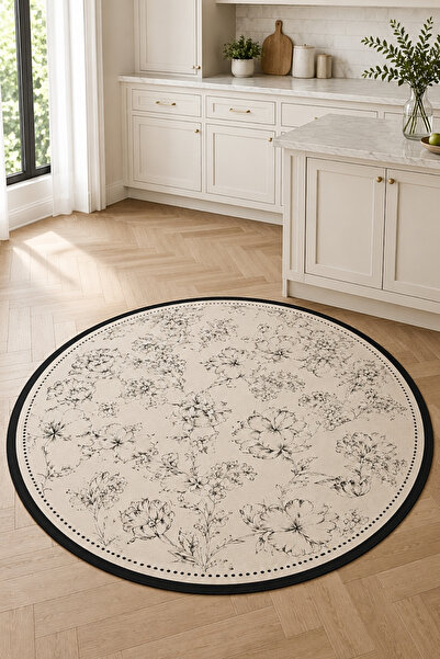 Decomia Home Dijital Kaymaz Yıkanabilir Çiçekli Salon Halısı Mutfak Halısı Ba...