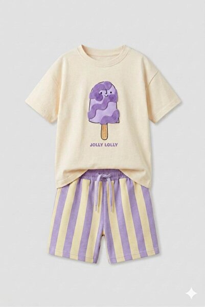 YİGİT BUTİK Set de vară pentru fete, tricou și pantaloni scurți cu imprimeu î...