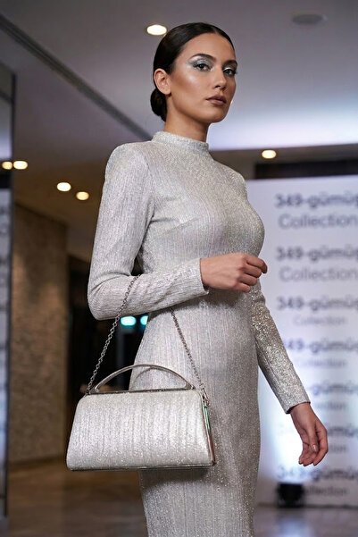 VAROL ÇANTA Varol 349 Diamond Lazer Women's Evening Dress Bag Silver