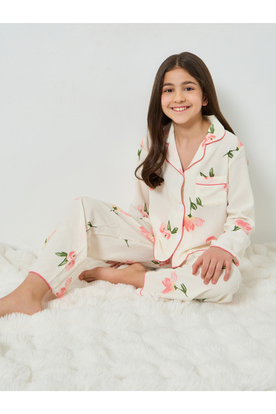 Take Two By Styli Teen Girls Floral Print Shirt and Pyjama Set