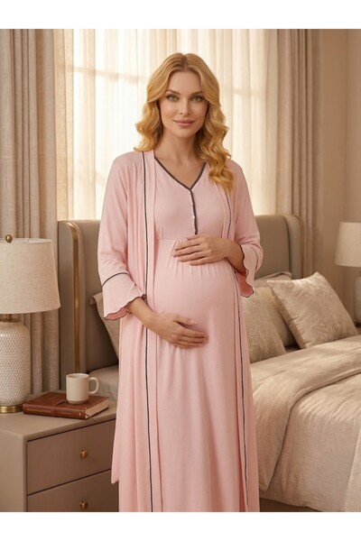 LOHOUSE Women's New Season 2-Piece Maternity Nightgown Set with Buttons and P...