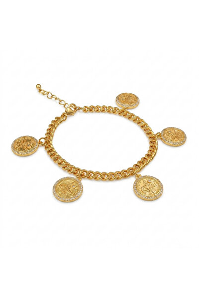 Generic Gold-Tone Coin Link Bracelet for Women, Arabic Script Design Chain Br...