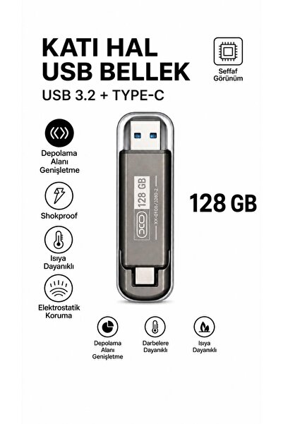 ATLT ATLANTİS 128 GB KATI HAL USB BELLEK USB 3.2 + TYPE-C ÇİFT GİRİŞLİ TAŞINA...