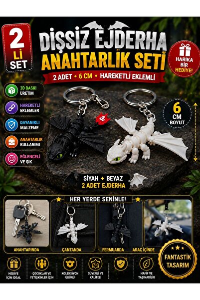ümit toys Dişsiz ve Işığın Öfkes Ejderha Anahtarlık 2’li Set 6 cm – Hareketli...