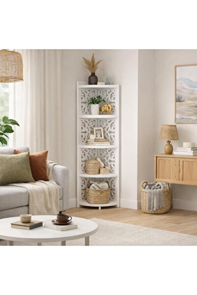 OEM Corner Shelf with 5 Shelves, White, Decorative Shelving Unit, 120x23 cm