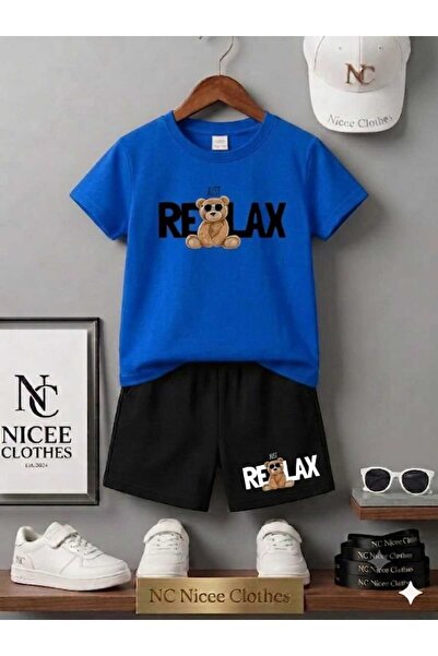 NC Nicee Clothes LETNJA DEČJA MAJICA I KRATKE HLAČE UNISEKS (CRNI RELAX MEDVE...