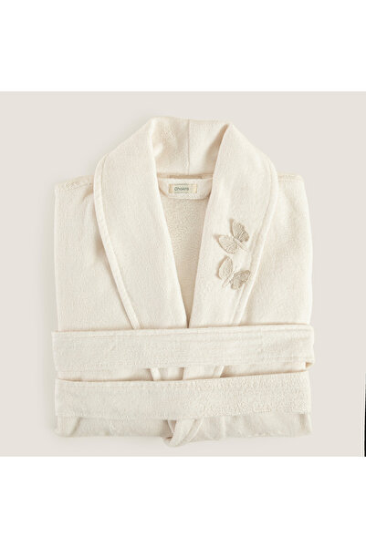 Chakra Hena Bamboo Women's Bathrobe Ecru