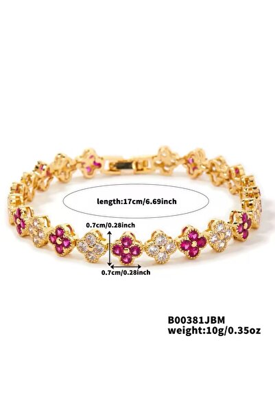 Choice3 16.5cm ROSE GOLD COLOR A Colorful Lucky Four-Leaf Flower Bracelet Inl...