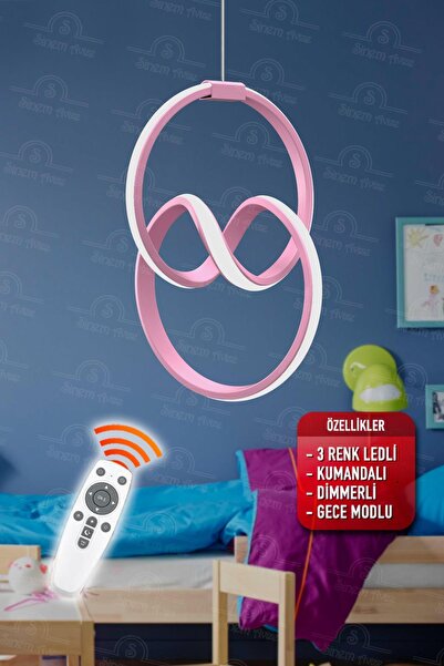 Elektroyou Tokyo Pembe Kumandalı 3 Renk Ledli Dimmerli Modern Ledli Avize