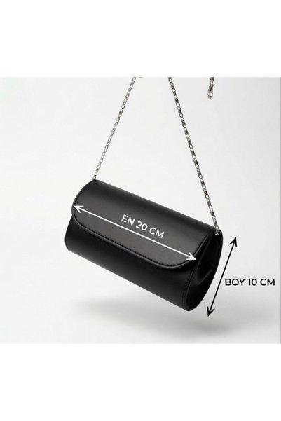 addy Siyah Zincirli Clutch Abiye Çanta