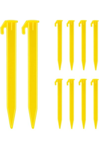 Arabest 10-Piece Heavy Duty Plastic Tent Stakes, Yellow Camping Pegs for Cano...
