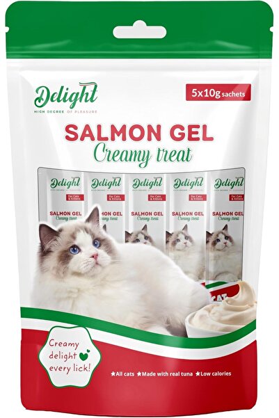 DELIGHT Salmon Gel Creamy Treat 5x10g – Lickable Cat Snack, Omega-3 Treat
