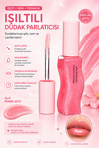 SETBEAUTY PEMBE IŞILTI SİMLİ RENKLİ DUDAK PARLATICI RUJ – SHİMMER LİP GLOSS 01