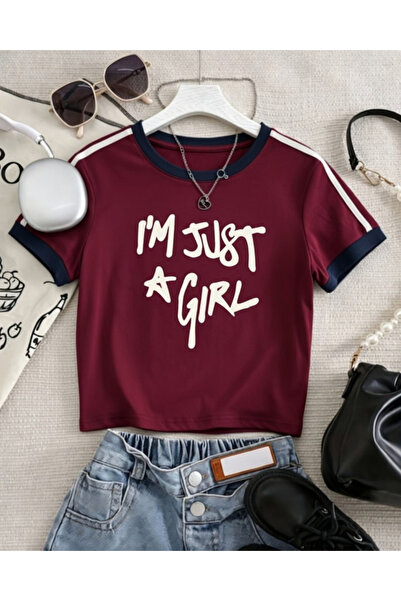 Toum Bluză crop cu imprimeu "I'm Just a Girl"