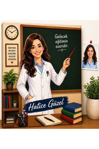 MFO Öğretmen Karikatür Kanvas Duvar Tablosu – İsimli, Kişiye Özel Hediyelik