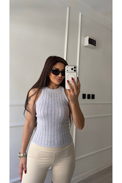 Daves Gray Stone Detailed Zero-Sleeve Blouse